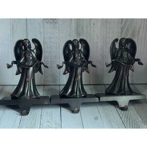 3 Rare Bronze Color Angel Christmas Stocking Hanger Banner Wings Heavy. Scratch